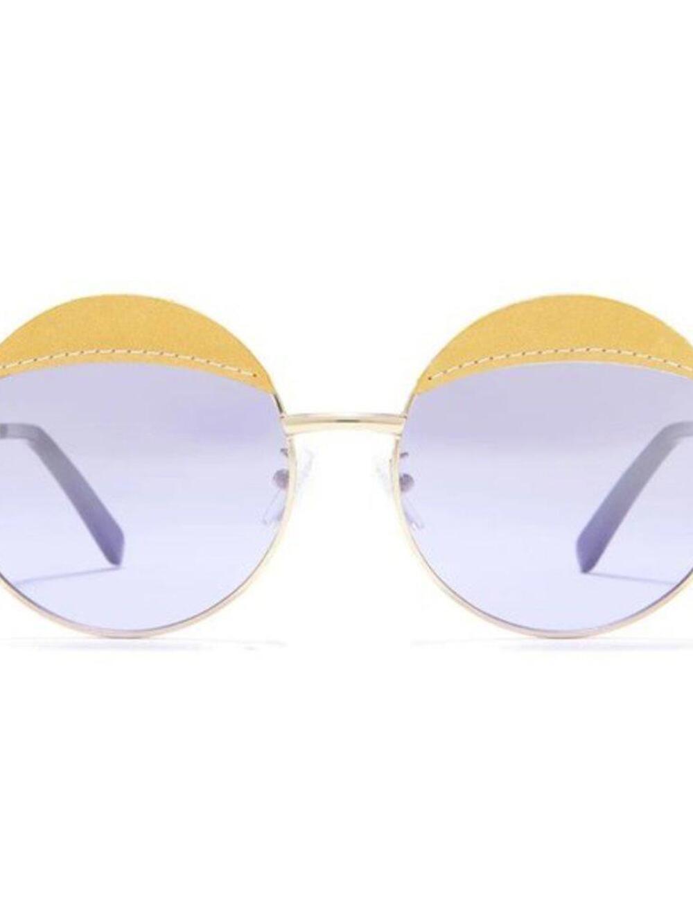Loewe Round Leather Trimmed Metal Sunglasses